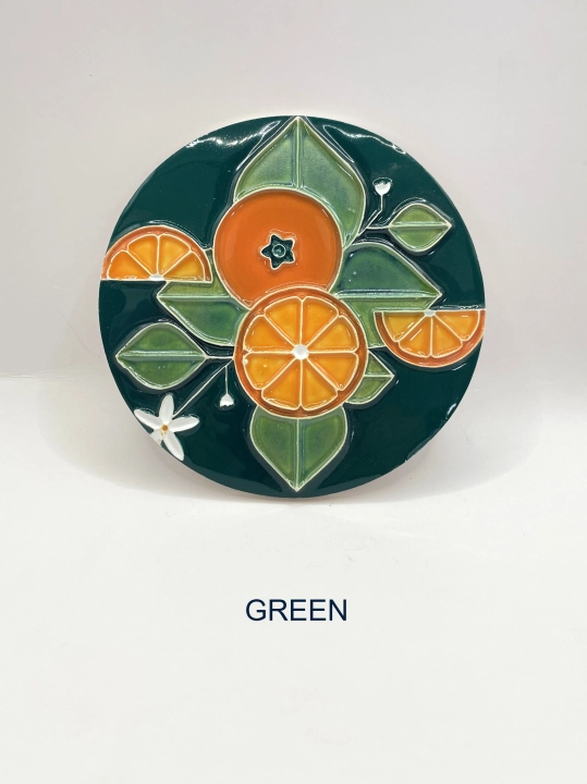 Ręcznie robiona podstawka ceramiczna z motywem pomarańczy
